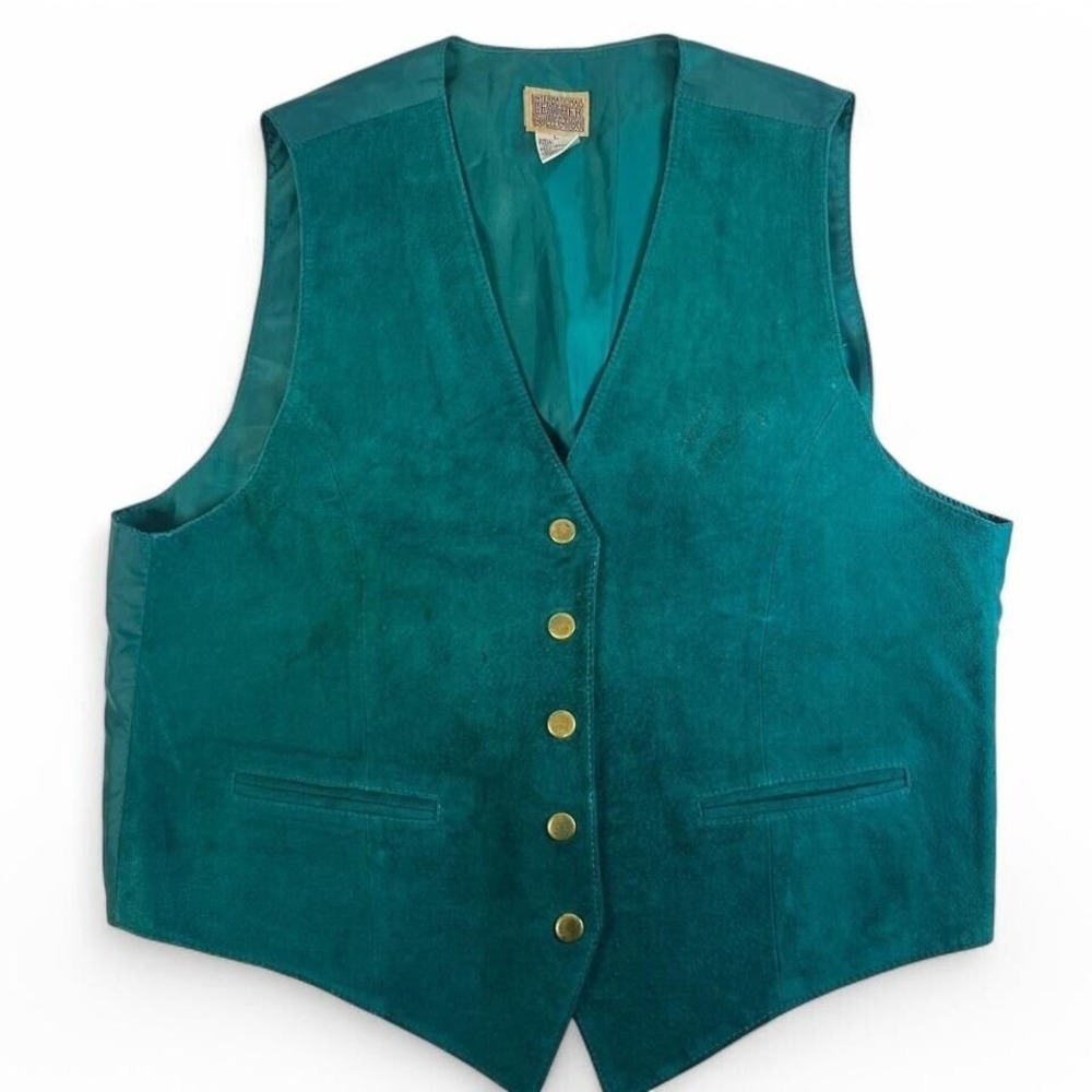 International‎ Leather Collection Women's Teal Leather Vest Boho Western